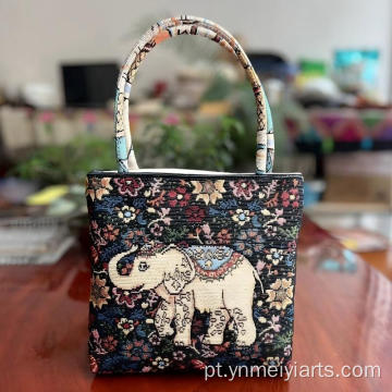 Bolsa de ombro bordada feita à mão com elefante boêmio em jacquard